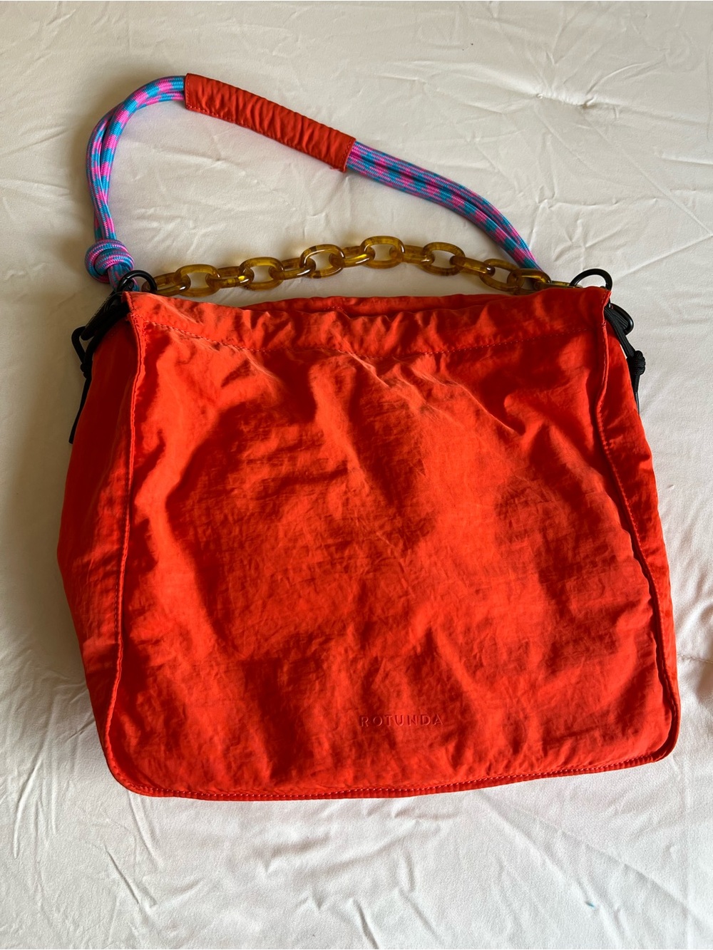 Bright Orange Tote with Mixed Chain & Rope Handle